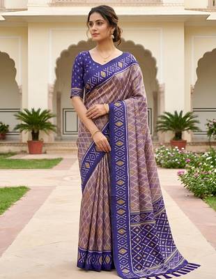 Grey color patola silk saree with special woven meenakari jacquard designer saree 1