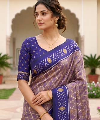 Grey color patola silk saree with special woven meenakari jacquard designer saree 3