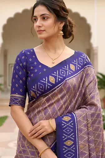 Grey color patola silk saree with special woven meenakari jacquard designer saree