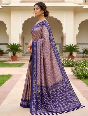 Grey color patola silk saree with special woven meenakari jacquard designer saree 4
