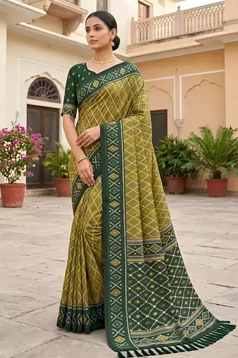 Mahendi color patola silk saree with special woven meenakari jacquard designer saree