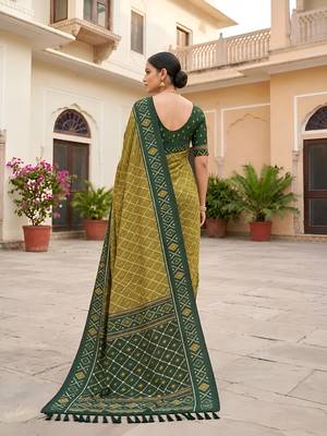 Mahendi color patola silk saree with special woven meenakari jacquard designer saree 2
