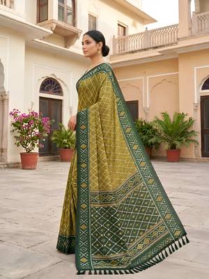 Mahendi color patola silk saree with special woven meenakari jacquard designer saree 4