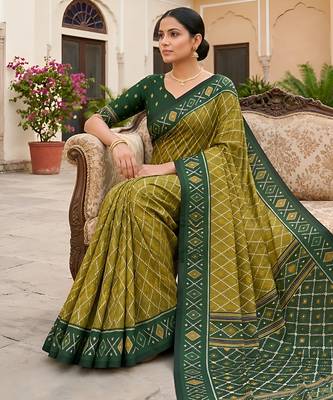 Mahendi color patola silk saree with special woven meenakari jacquard designer saree 5