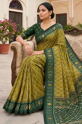 Mahendi color patola silk saree with special woven meenakari jacquard designer saree
