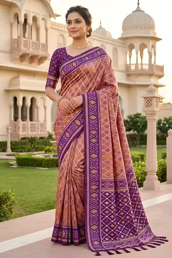 Onion color patola silk saree with special woven meenakari jacquard designer saree