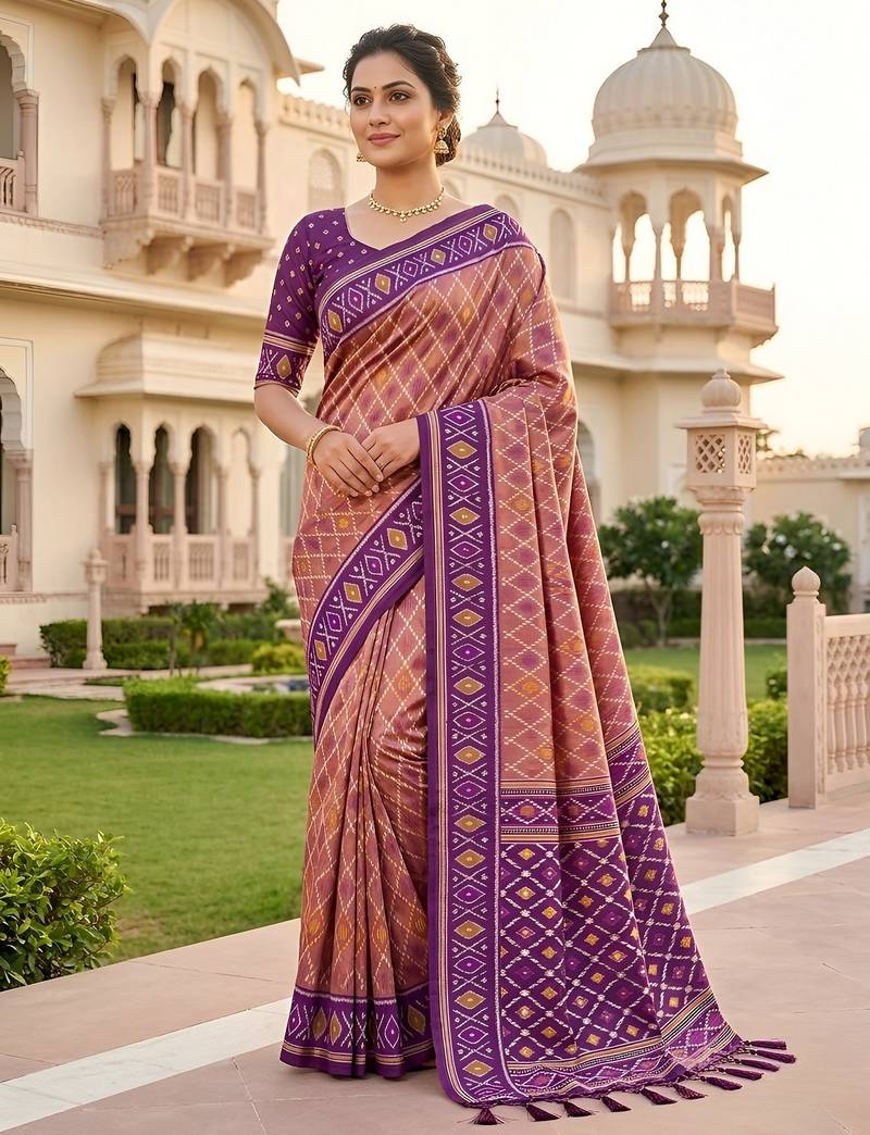 Onion color patola silk saree with special woven meenakari jacquard designer saree