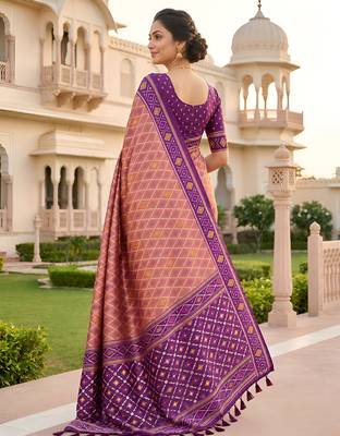 Onion color patola silk saree with special woven meenakari jacquard designer saree 2