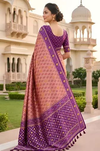 Onion color patola silk saree with special woven meenakari jacquard designer saree