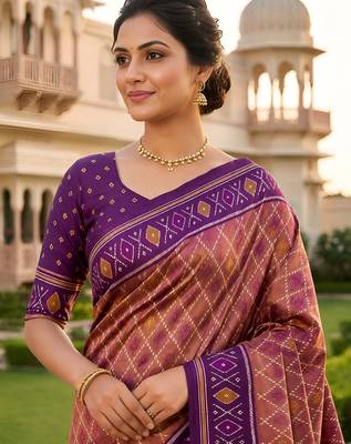 Onion color patola silk saree with special woven meenakari jacquard designer saree 3