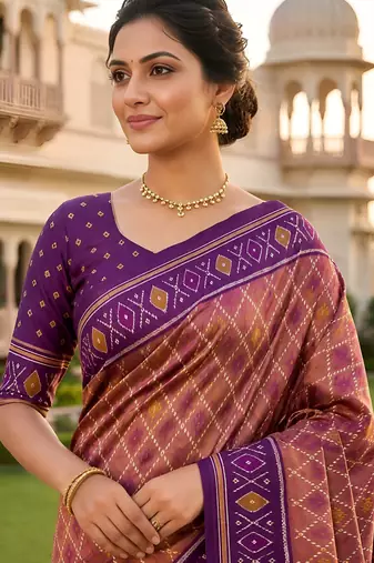 Onion color patola silk saree with special woven meenakari jacquard designer saree