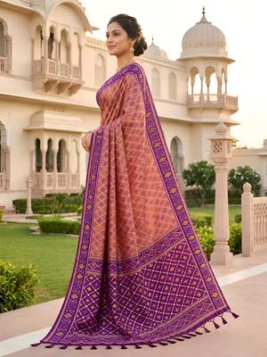 Onion color patola silk saree with special woven meenakari jacquard designer saree 4