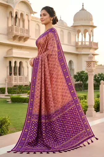 Onion color patola silk saree with special woven meenakari jacquard designer saree