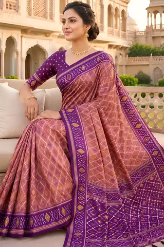 Onion color patola silk saree with special woven meenakari jacquard designer saree