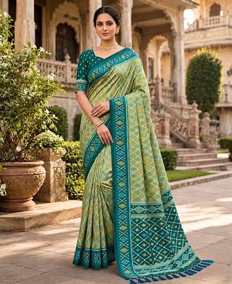 Pista color patola silk saree with special woven meenakari jacquard designer saree 1