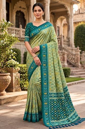 Pista color patola silk saree with special woven meenakari jacquard designer saree
