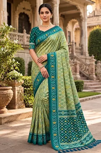 Pista color patola silk saree with special woven meenakari jacquard designer saree