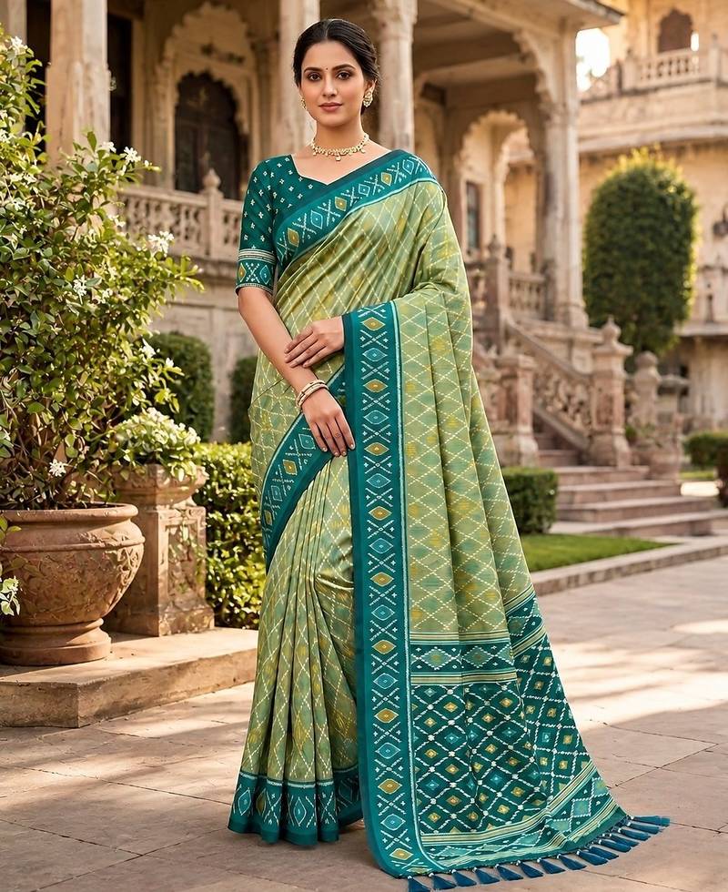 Pista color patola silk saree with special woven meenakari jacquard designer saree