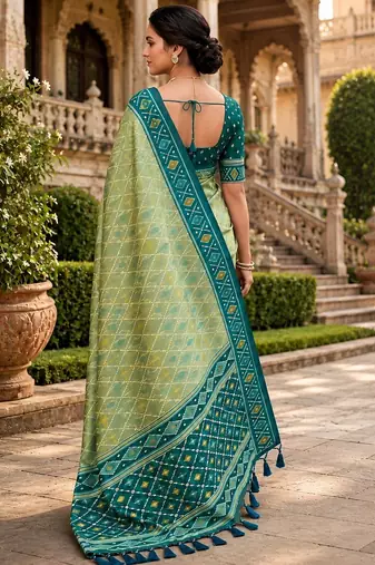 Pista color patola silk saree with special woven meenakari jacquard designer saree