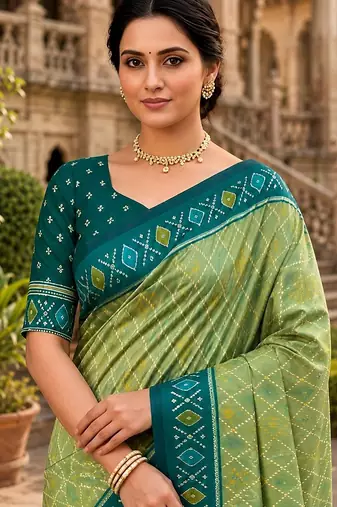 Pista color patola silk saree with special woven meenakari jacquard designer saree