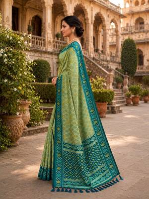 Pista color patola silk saree with special woven meenakari jacquard designer saree 4