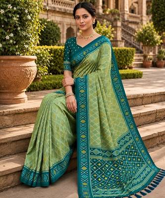 Pista color patola silk saree with special woven meenakari jacquard designer saree 5