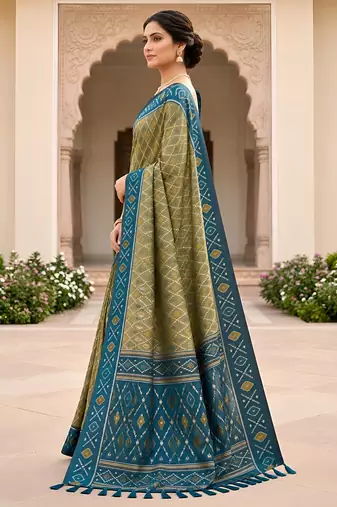 Green color patola silk saree with special woven meenakari jacquard designer saree