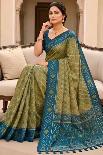 Green color patola silk saree with special woven meenakari jacquard designer saree