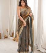 Grey color fendy satin fabric beautiful sequins embroidered ceremonial saree