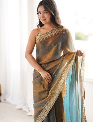 Grey color fendy satin fabric beautiful sequins embroidered ceremonial saree 3