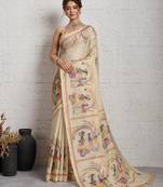Beige color smart and beautiful linen printed casual saree
