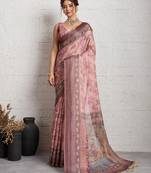 Pink color smart and beautiful linen printed casual saree