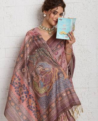 Pink color smart and beautiful linen printed casual saree 3