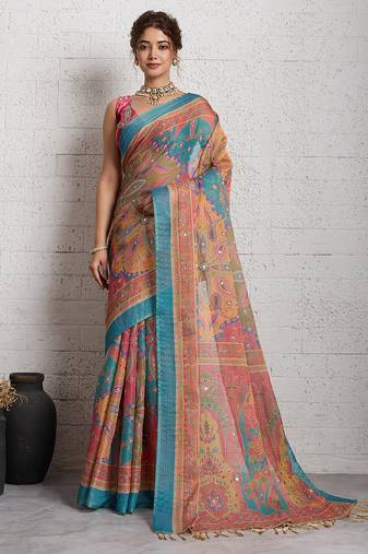 Multy color smart and beautiful linen printed casual saree