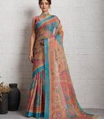 Multy color smart and beautiful linen printed casual saree