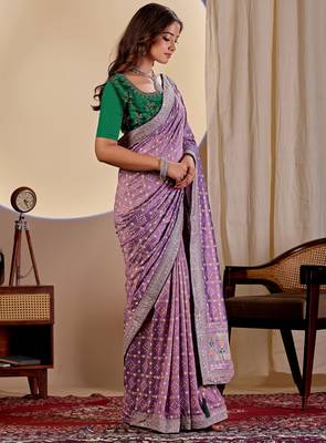 Purple color smart art silk saree with embroidered work and table printed bandhej traditonal saree 5