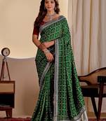 Green color smart art silk saree with embroidered work and table printed bandhej traditonal saree