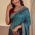Teal blue color smart art silk saree with embroidered work and table printed bandhej traditonal saree