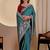 Teal blue color smart art silk saree with embroidered work and table printed bandhej traditonal saree