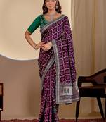 Wine color smart art silk saree with embroidered work and table printed bandhej traditonal saree