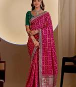 Pink color smart art silk saree with embroidered work and table printed bandhej traditonal saree