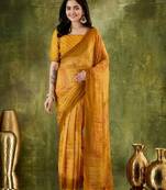 Yellow color chiffon fabric designer printed ready to wear ethnic party saree