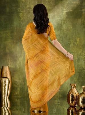 Yellow color chiffon fabric designer printed ready to wear ethnic party saree 2