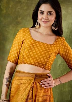 Yellow color chiffon fabric designer printed ready to wear ethnic party saree 3