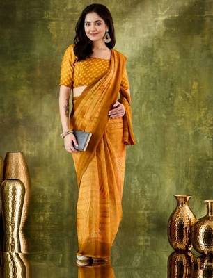 Yellow color chiffon fabric designer printed ready to wear ethnic party saree 5