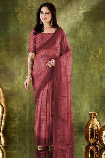 Brown color chiffon fabric designer printed ready to wear ethnic party saree