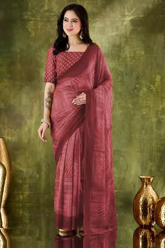 Brown color chiffon fabric designer printed ready to wear ethnic party saree