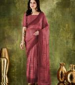 Brown color chiffon fabric designer printed ready to wear ethnic party saree