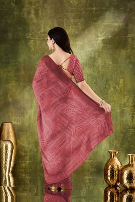 Brown color chiffon fabric designer printed ready to wear ethnic party saree 2