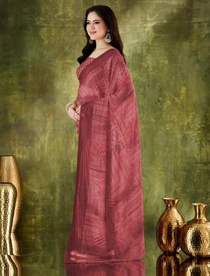 Brown color chiffon fabric designer printed ready to wear ethnic party saree 4
